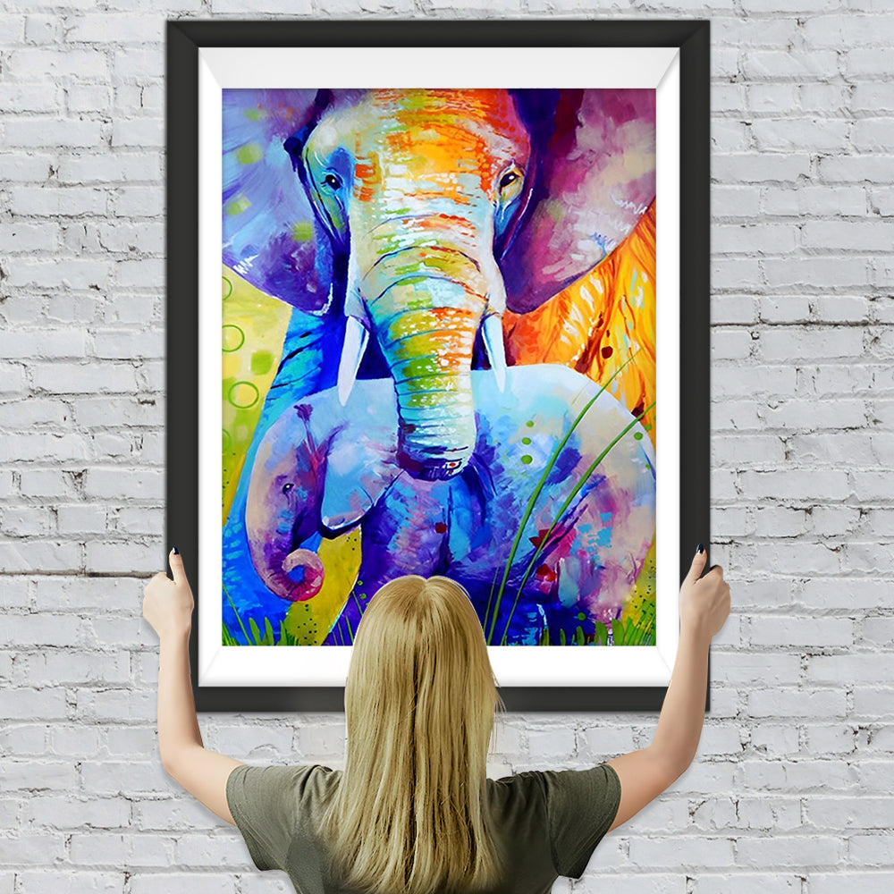 Farbige Elefantmutter und junger Elefant Diamond Painting