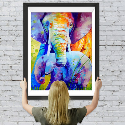 Farbige Elefantmutter und junger Elefant Diamond Painting