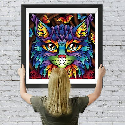 Farbige Katze und Schmetterlinge Diamond Painting