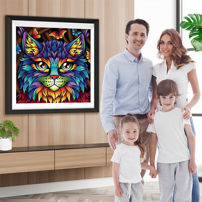 Farbige Katze und Schmetterlinge Diamond Painting