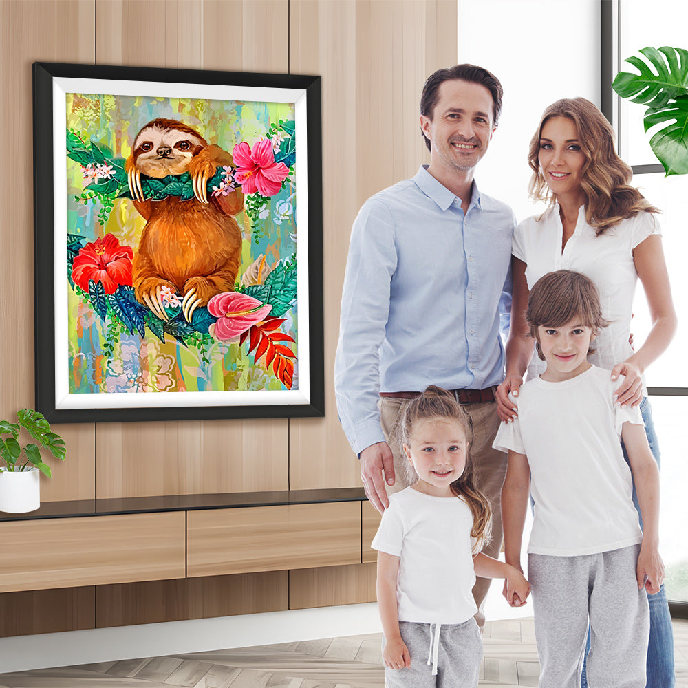 Faultier an einem blühenden Baum Diamond Painting