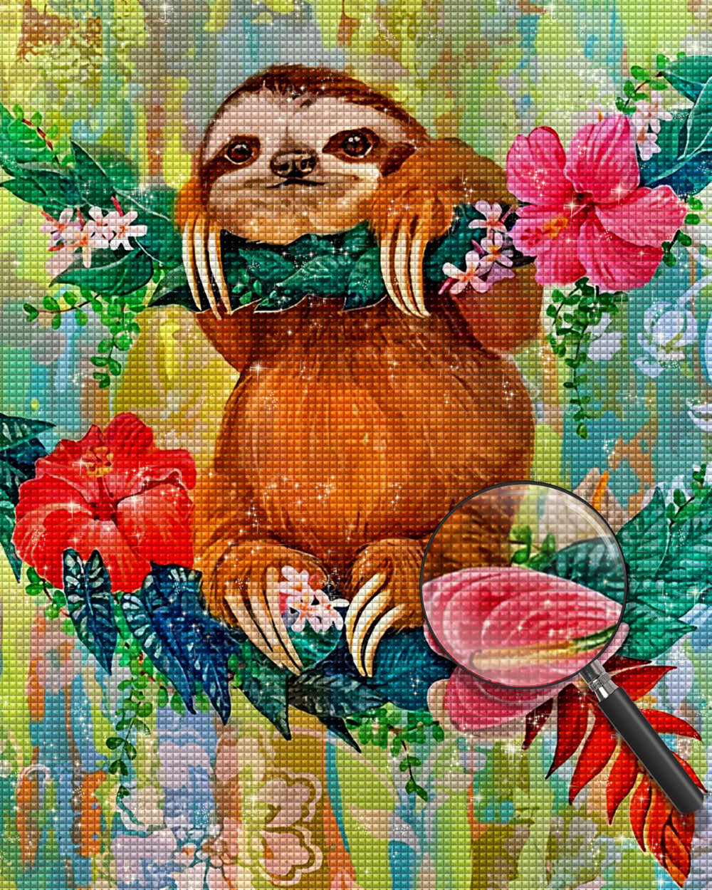 Faultier an einem blühenden Baum Diamond Painting