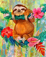 Faultier an einem blühenden Baum Diamond Painting