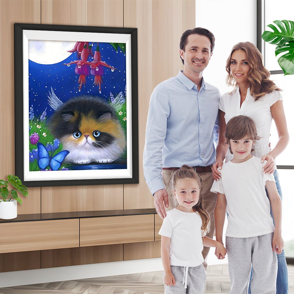 Fette Katze und Blumen Diamond Painting