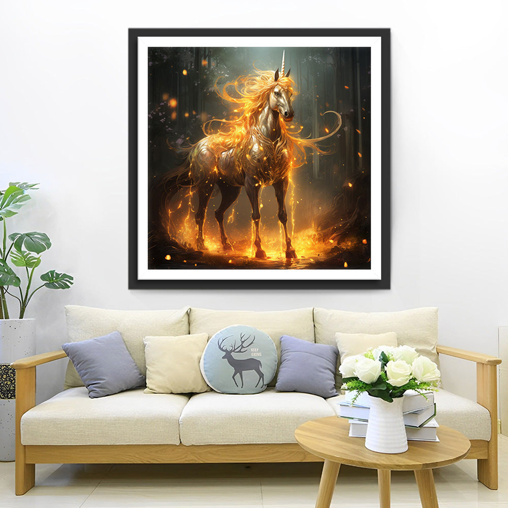 Feuer Einhorn im Wald Diamond Painting