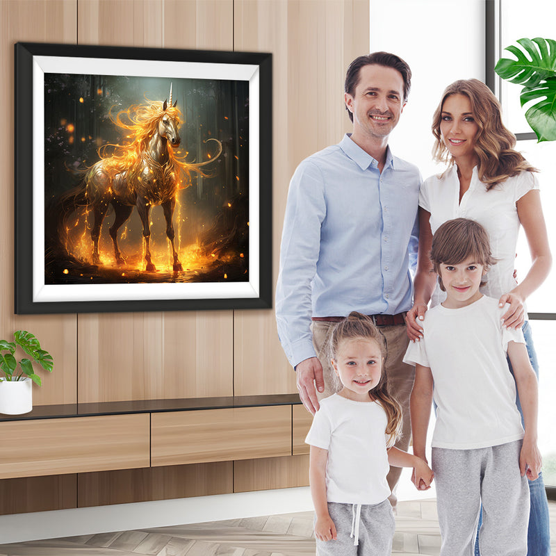 Feuer Einhorn im Wald Diamond Painting