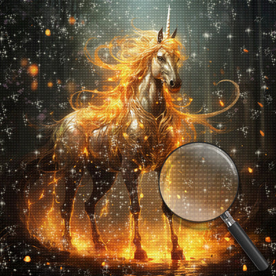 Feuer Einhorn im Wald Diamond Painting