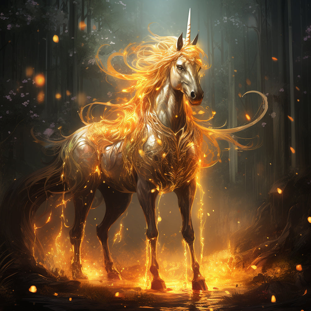 Feuer Einhorn im Wald Diamond Painting