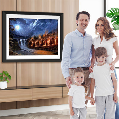 Feuer und Wasserfall im Wald Diamond Painting