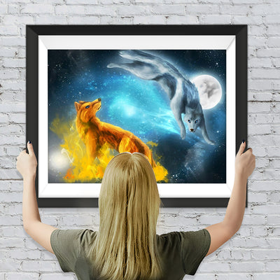 Feuer-Wolf und Eis-Wolf Diamond Painting