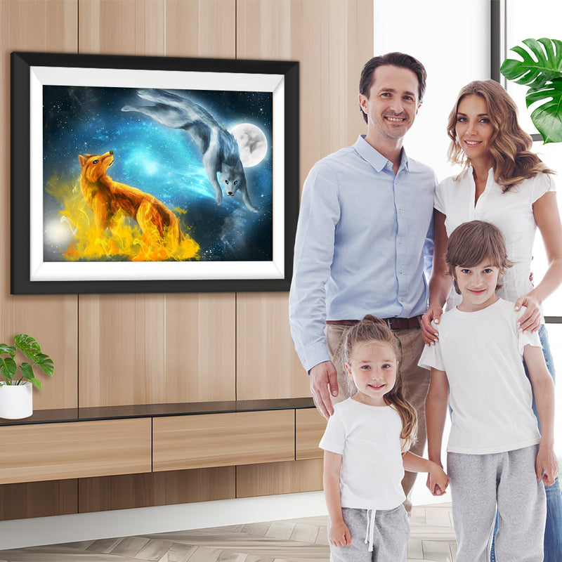 Feuer-Wolf und Eis-Wolf Diamond Painting