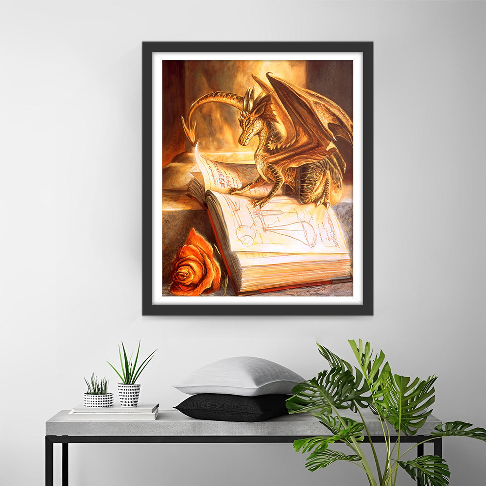 Feuerdrache liest ein Buch Diamond Painting