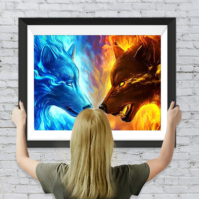 Feuerwolf und Eiswolf Diamond Painting