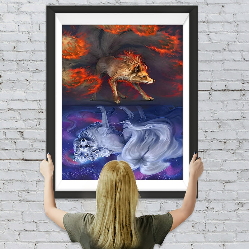 Feuerwolf und Eiswolf Diamond Painting