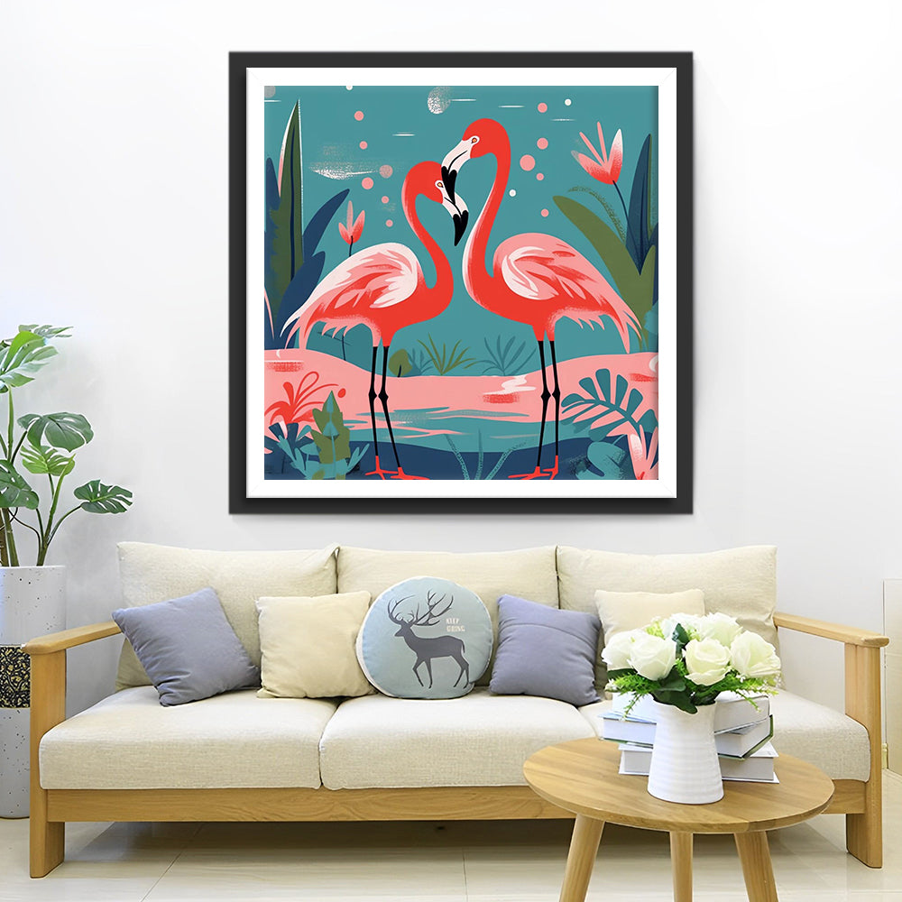 Flamingo-Paar im Frühling Diamond Painting
