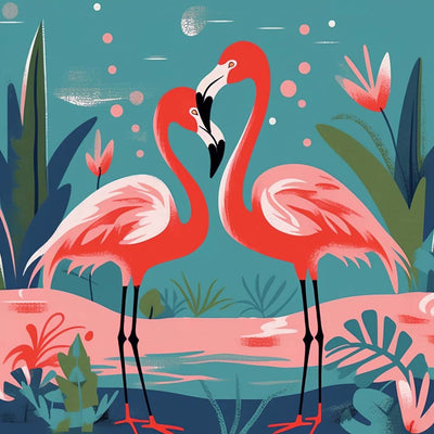 Flamingo-Paar im Frühling Diamond Painting
