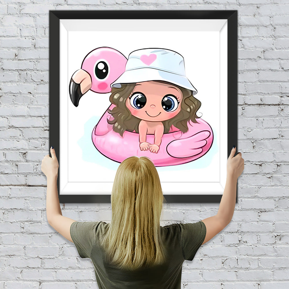 Flamingo und Mädchen Diamond Painting