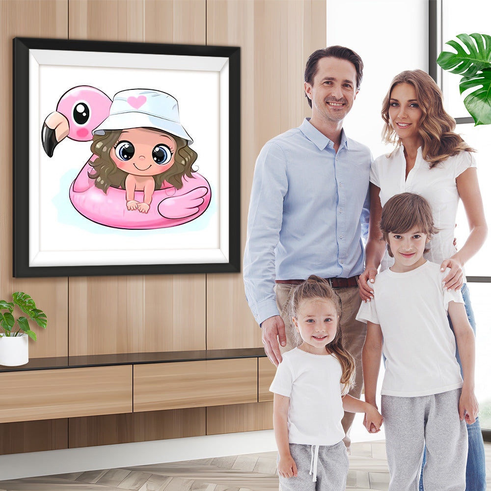 Flamingo und Mädchen Diamond Painting