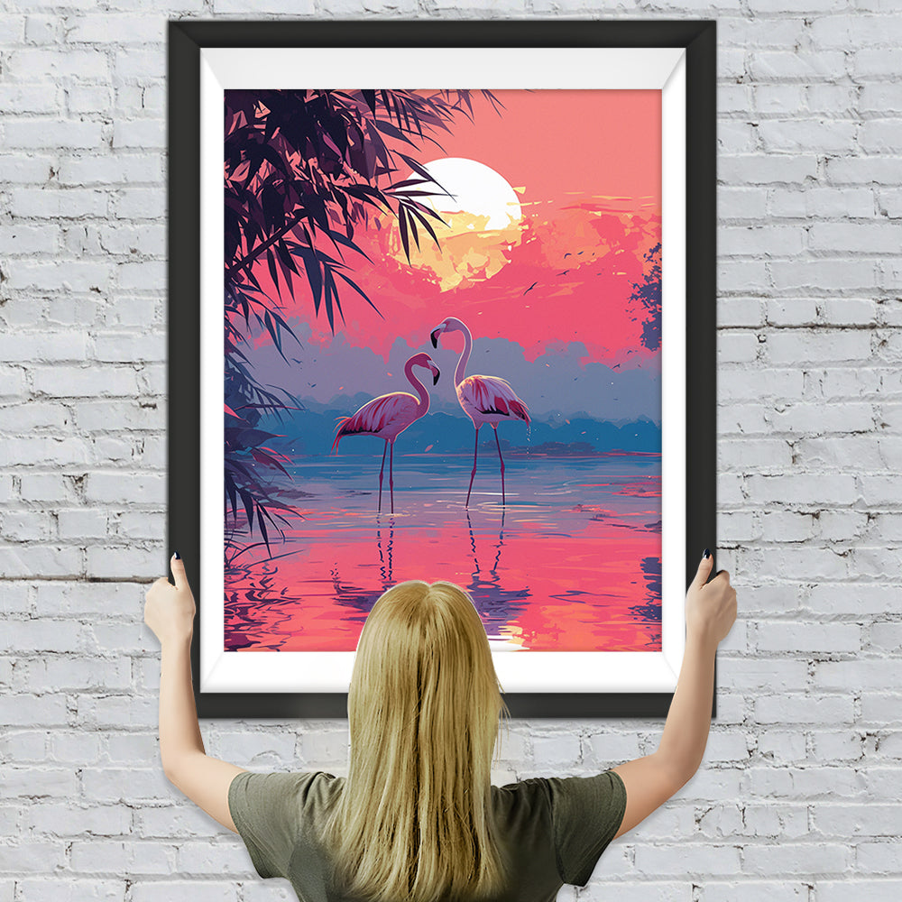 Flamingos bei Sonnenuntergang Diamond Painting