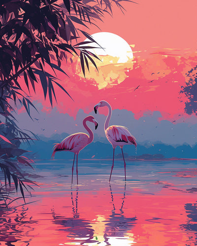 Flamingos bei Sonnenuntergang Diamond Painting