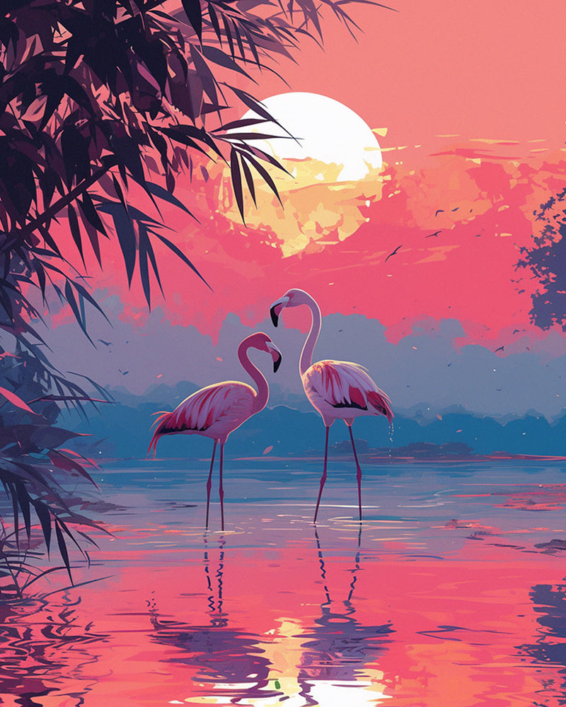 Flamingos bei Sonnenuntergang Diamond Painting