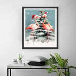 Flamingos und Weihnachtsbaum im Schnee Diamond Painting