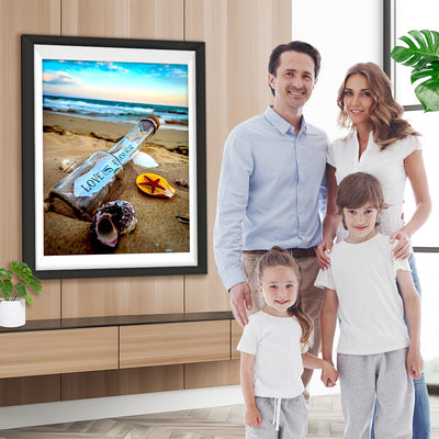 Flasche, Muschel und Seestern am Strand Diamond Painting