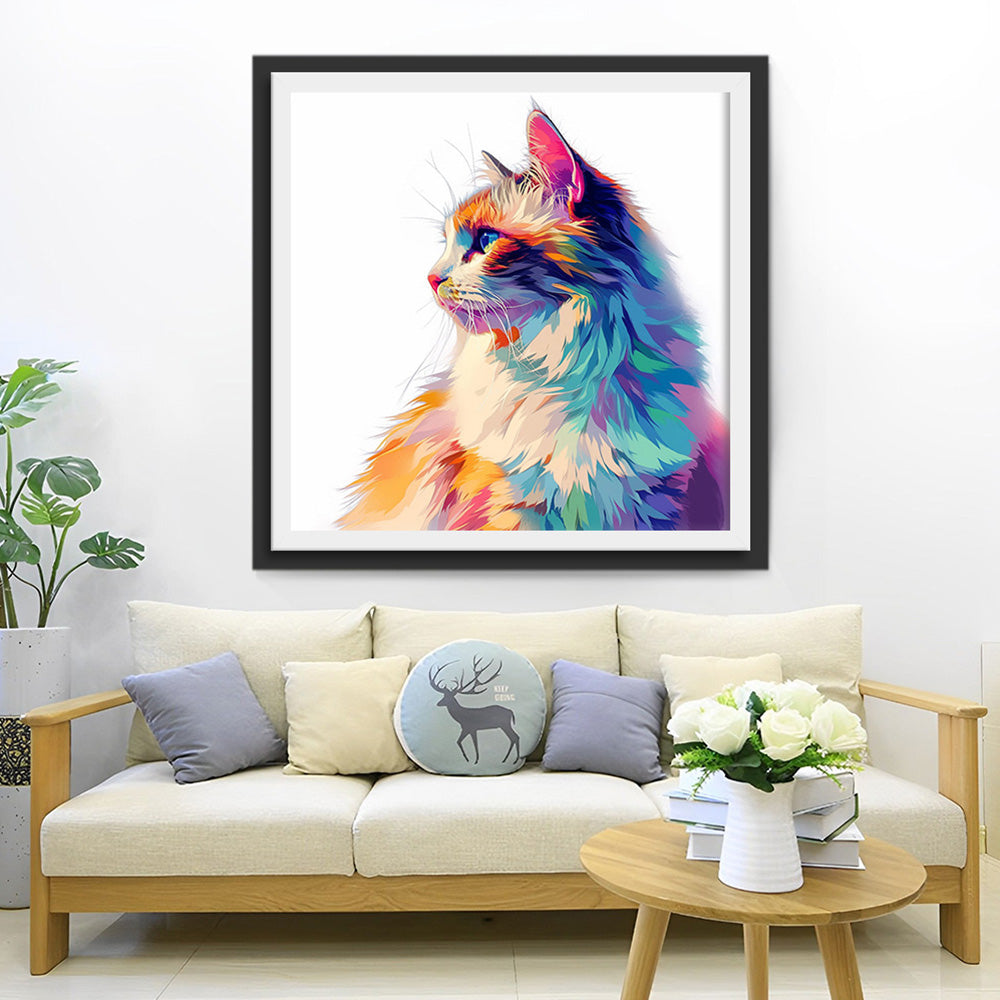 Flauschige bunte Katze Diamond Painting