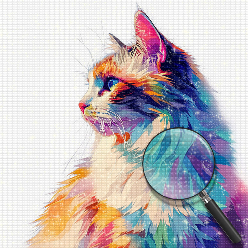 Flauschige bunte Katze Diamond Painting