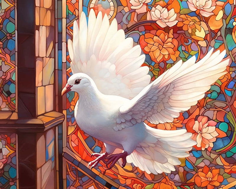 Fliegende Taube und Blumenbaum Diamond Painting