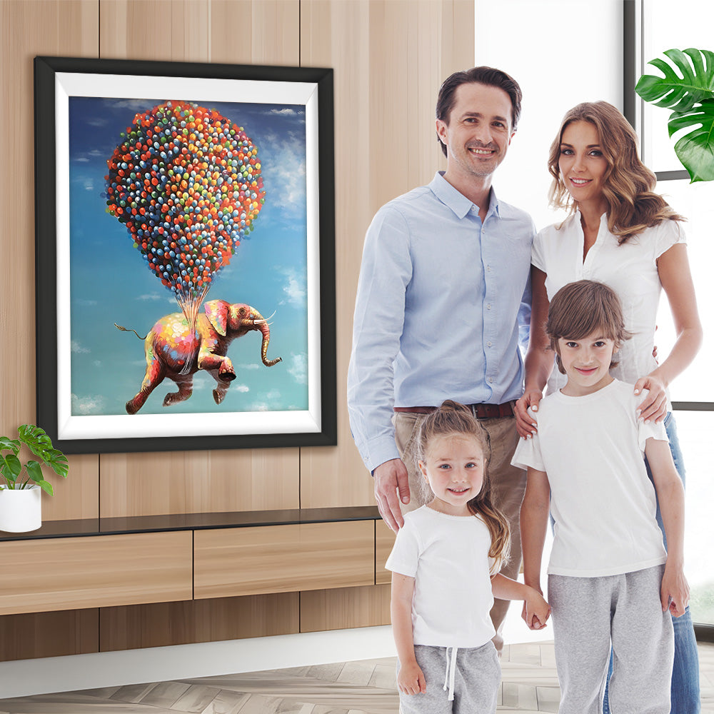 Fliegender Elefant mit bunten Ballons Diamond Painting