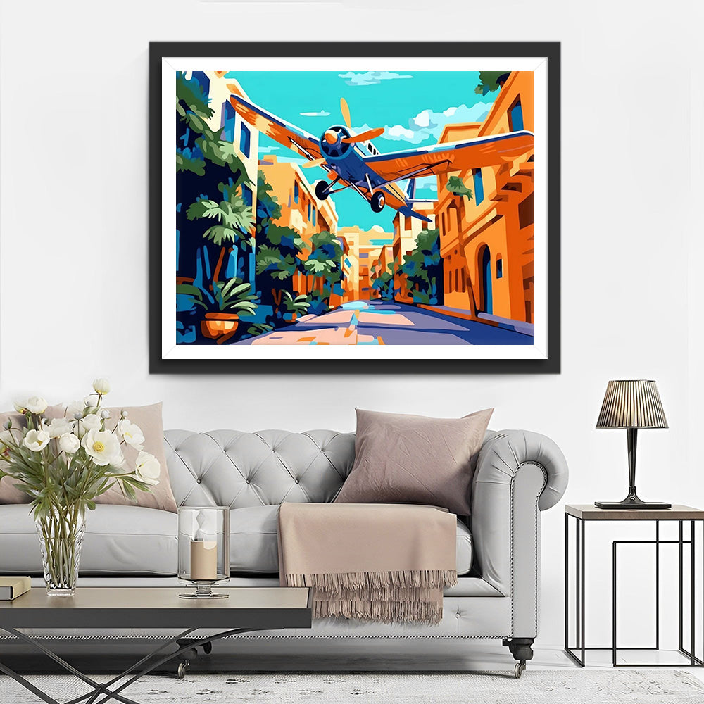 Flugzeug in der Stadt Diamond Painting