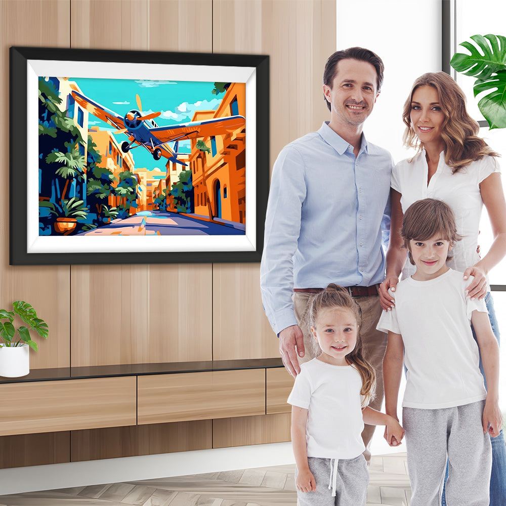 Flugzeug in der Stadt Diamond Painting