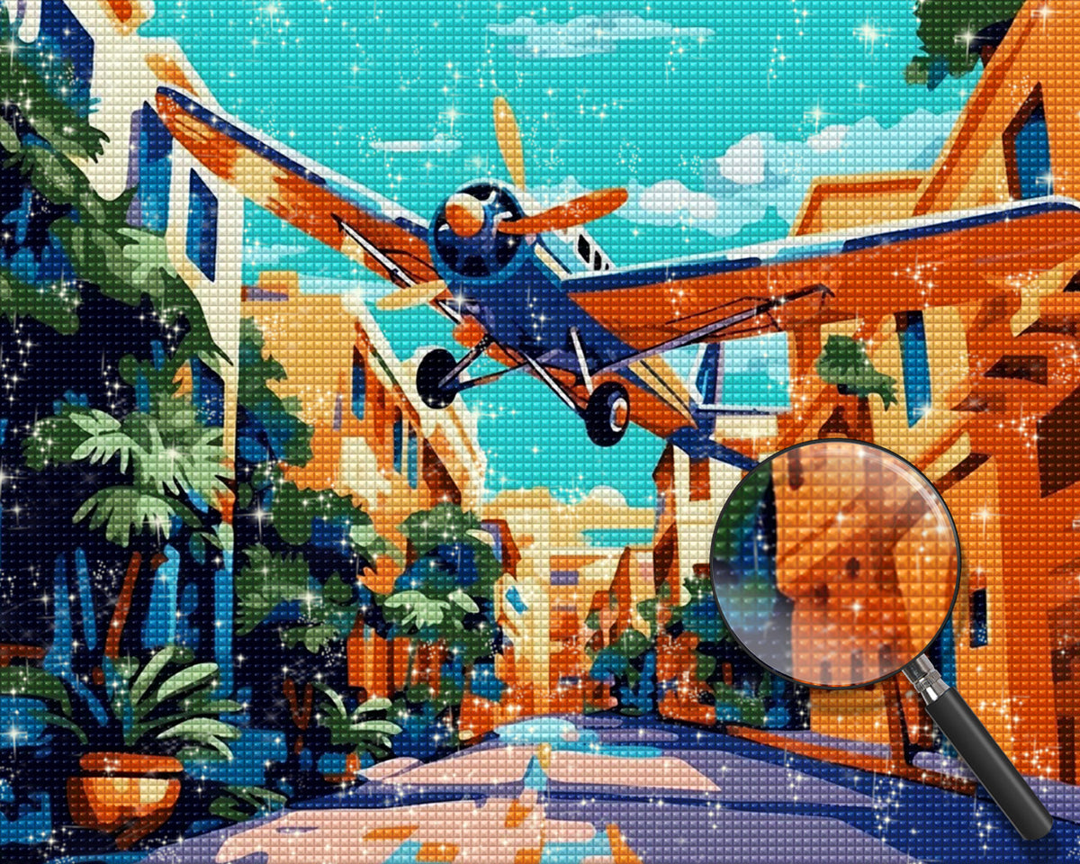 Flugzeug in der Stadt Diamond Painting