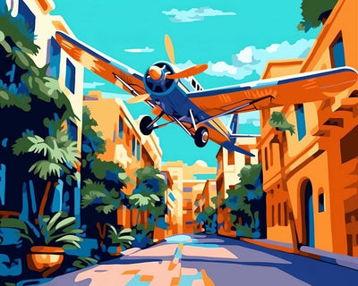 Flugzeug in der Stadt Diamond Painting