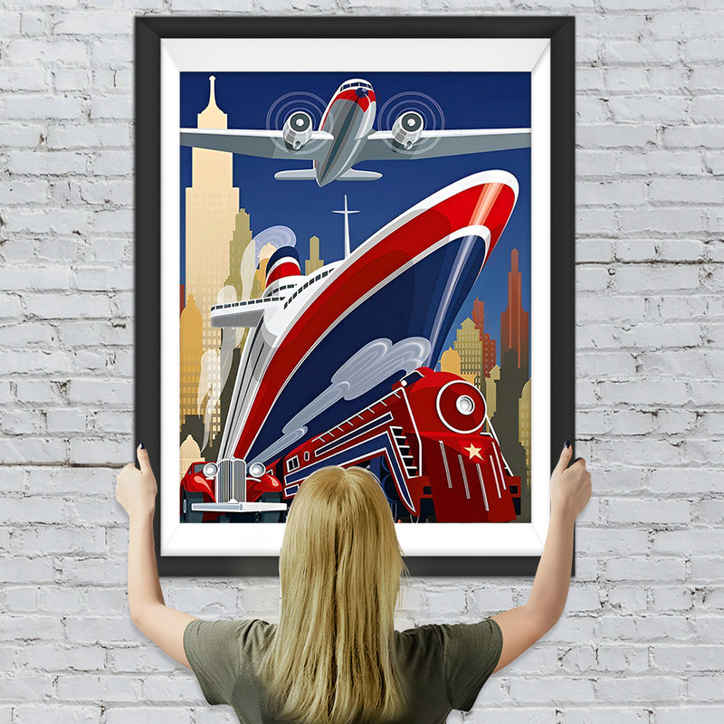 Flugzeug, Schiff und Zug Diamond Painting