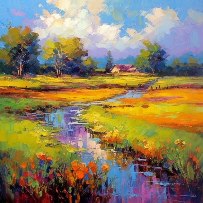 Fluss auf dem Feld Diamond Painting