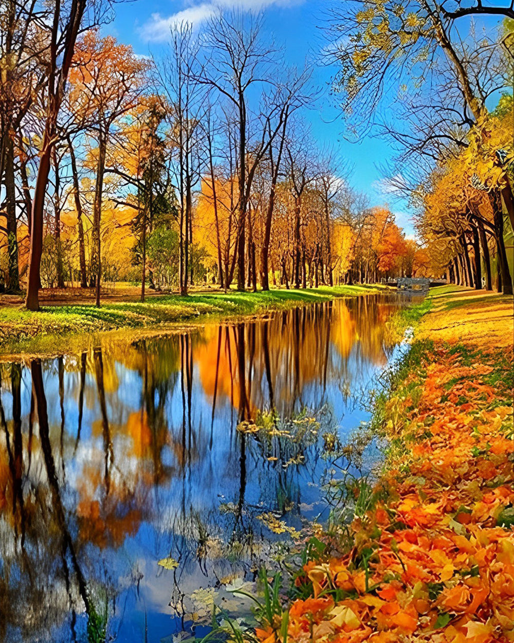 Fluss im Ahornwald Diamond Painting