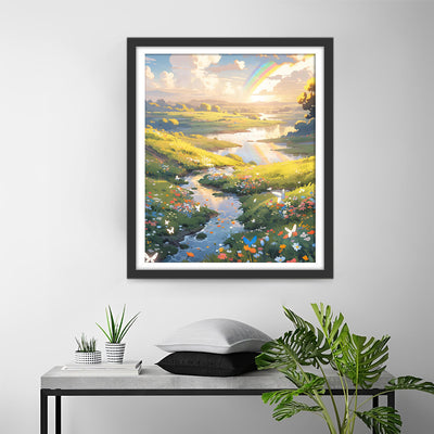 Fluss im Frühling Wildes Feld Diamond Painting