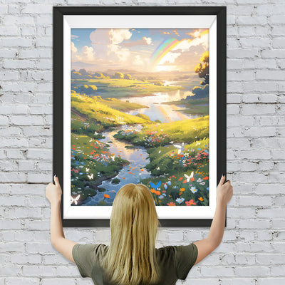 Fluss im Frühling Wildes Feld Diamond Painting