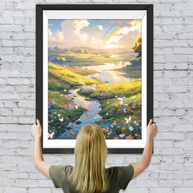Fluss im Frühling Wildes Feld Diamond Painting