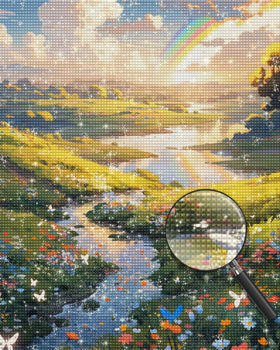Fluss im Frühling Wildes Feld Diamond Painting