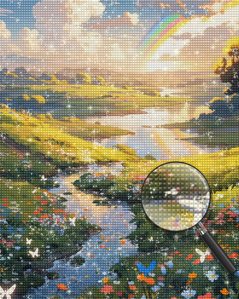 Fluss im Frühling Wildes Feld Diamond Painting