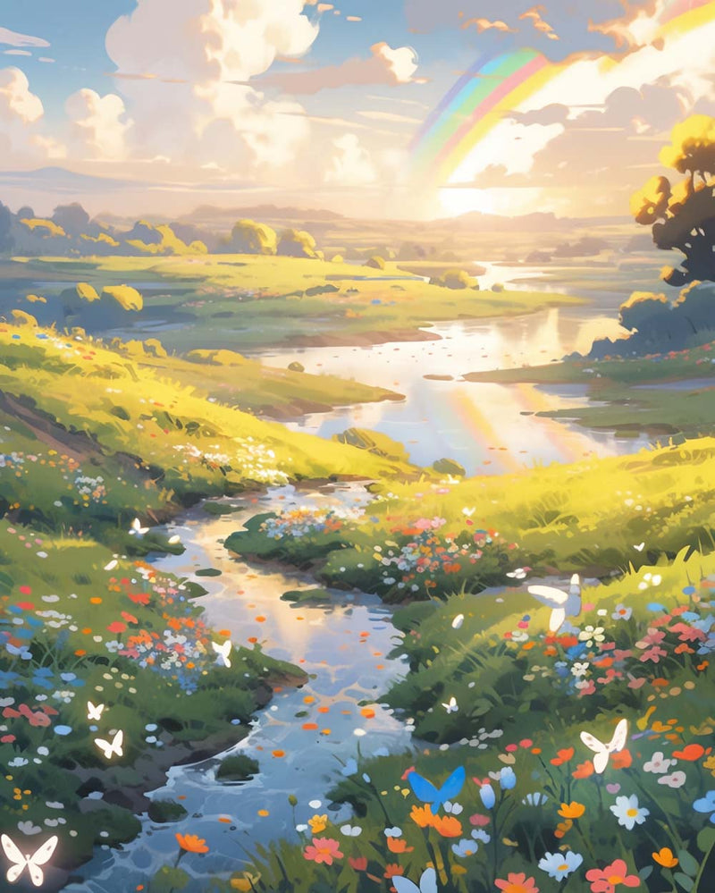 Fluss im Frühling Wildes Feld Diamond Painting