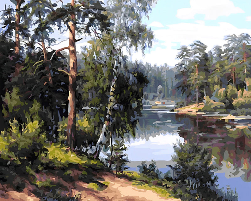 Fluss im Frühlingswald Diamond Painting