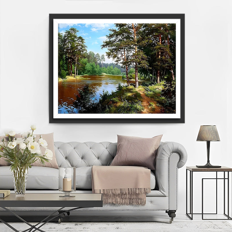 Fluss im Sommerwald Diamond Painting