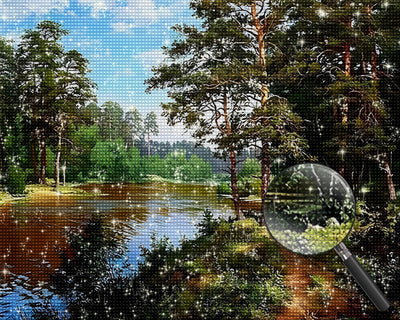 Fluss im Sommerwald Diamond Painting