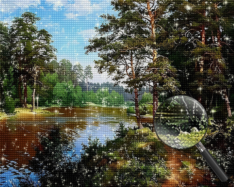 Fluss im Sommerwald Diamond Painting