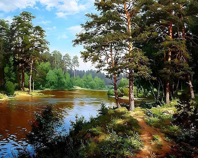 Fluss im Sommerwald Diamond Painting