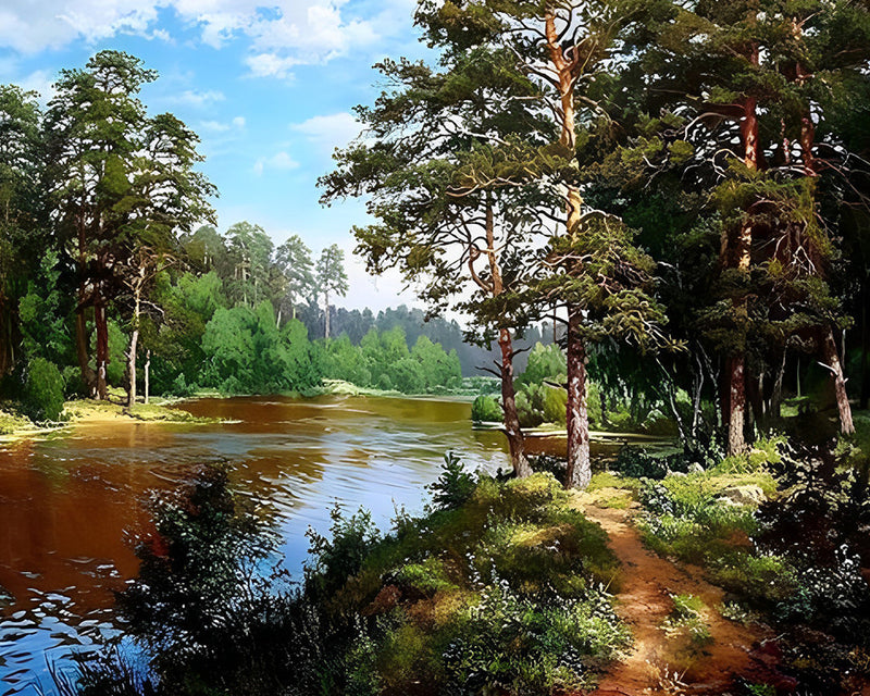 Fluss im Sommerwald Diamond Painting